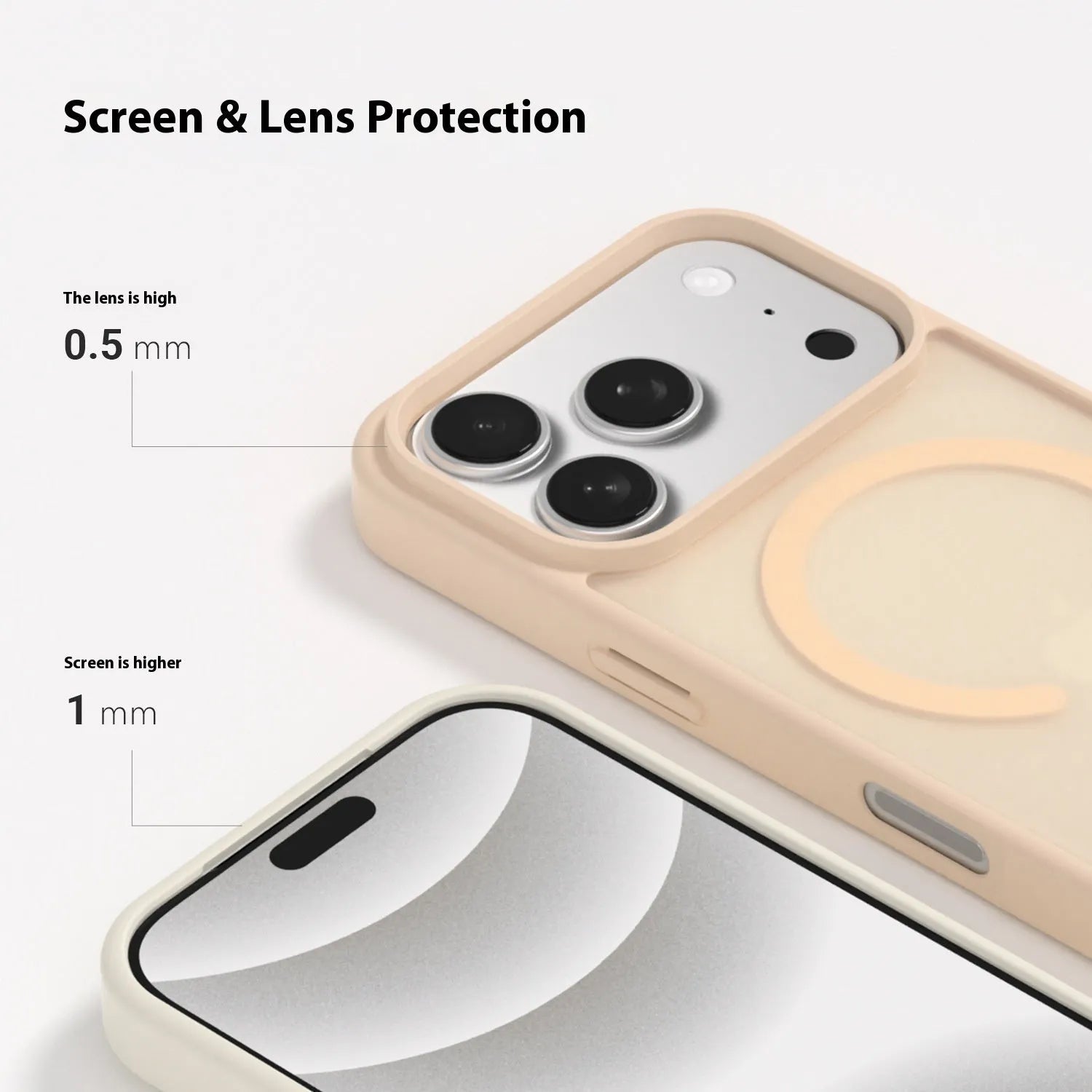 Skin-feel magnetic phone case in antique white, frosted translucent back with built-in magnet for iPhone 13-17