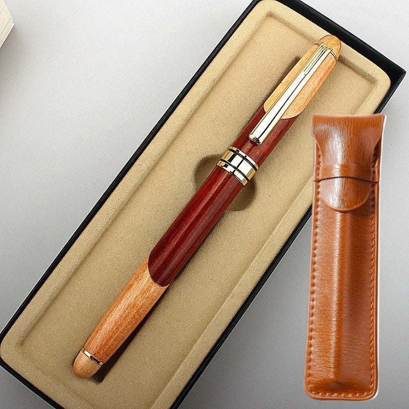 Wooden ballpoint pen with metal mechanism and presentation sleeve