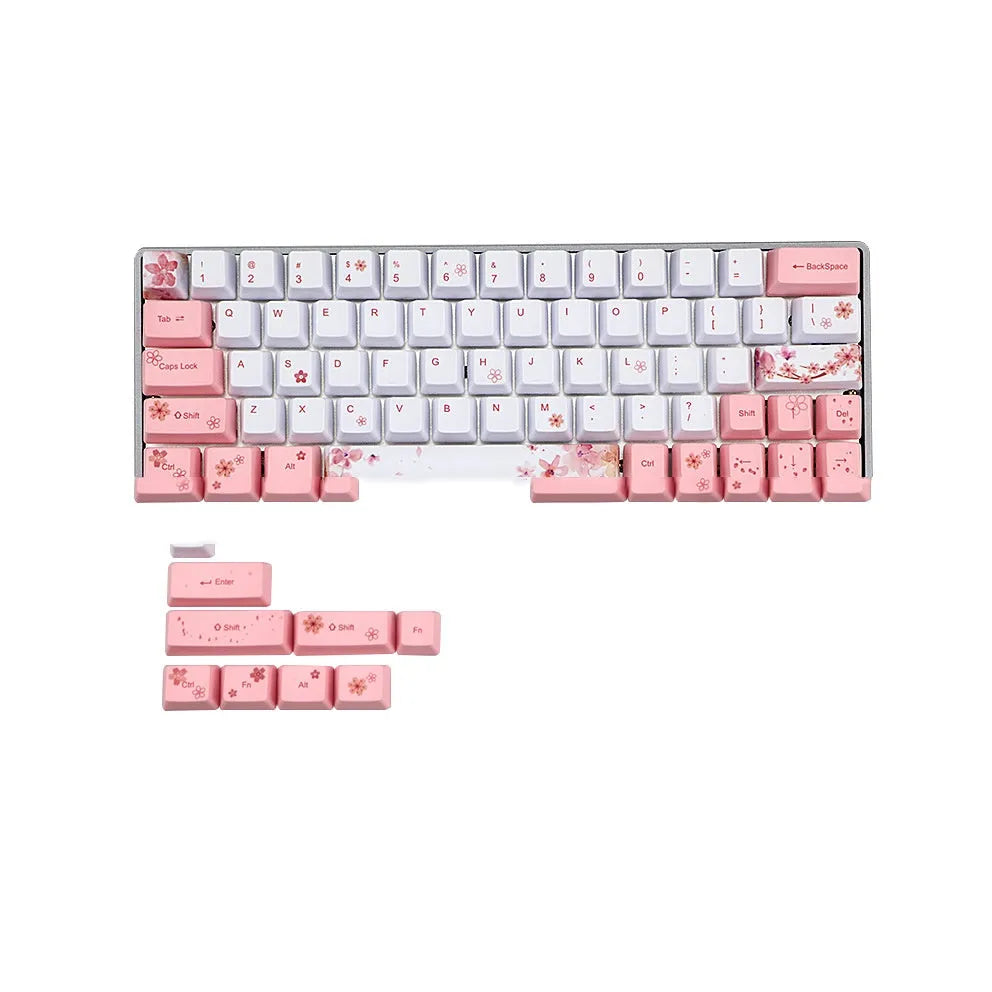Pink OEM profile PBT keycaps with five-sided dye-sublimation printing for mechanical keyboards