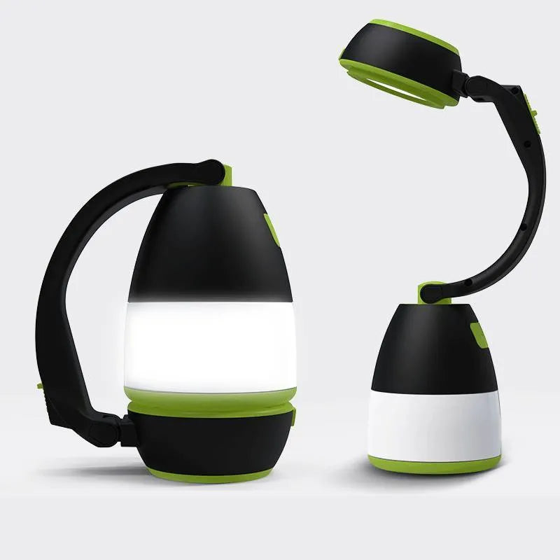 Black green foldable 3-in-1 LED camping lamp with USB charging port