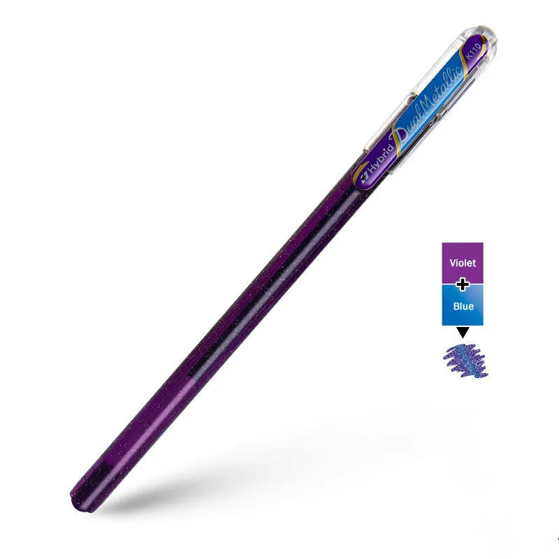 Flash 1.0mm glitter gel pen in multiple colours showing metal barrel and pearlescent ink.