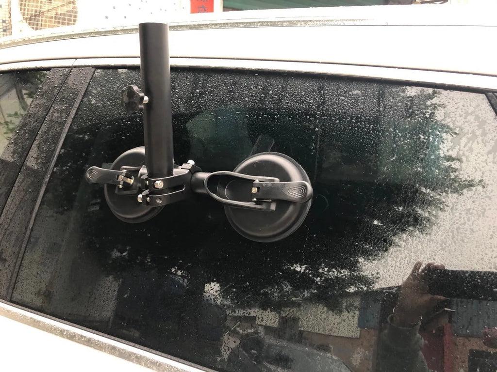 Black off-road car sucker base flagpole mount with round glass suction cup