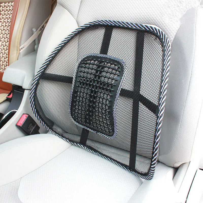 Black lumbar support pillow with steel wire frame, 41x39cm for car and office use
