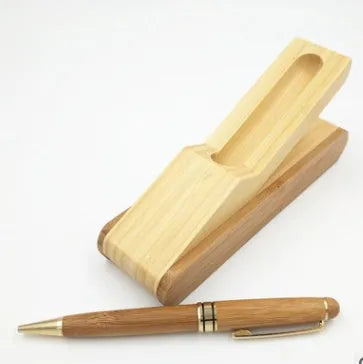 Bamboo signature pen set with ballpoint pen and pen case in true colour