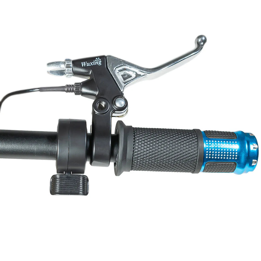Electric vehicle handlebar control unit in blue, red, silver, and yellow colour options with 5-core wiring