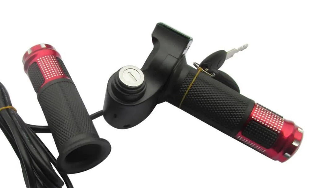 Electric vehicle handlebar control unit in blue, red, silver, and yellow colour options with 5-core wiring