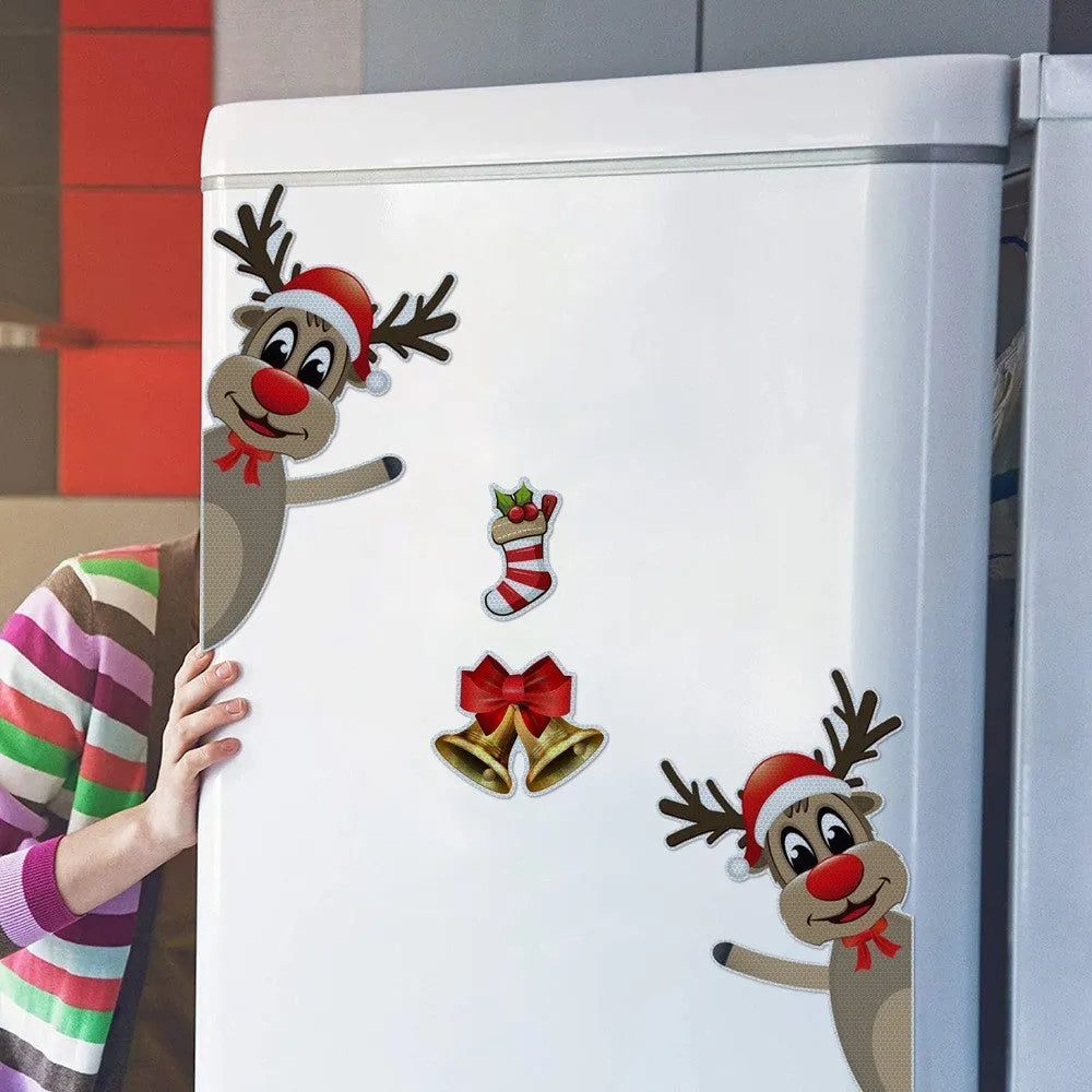 Christmas elk bell cartoon design magnetic bumper stickers with luminous reflective surface