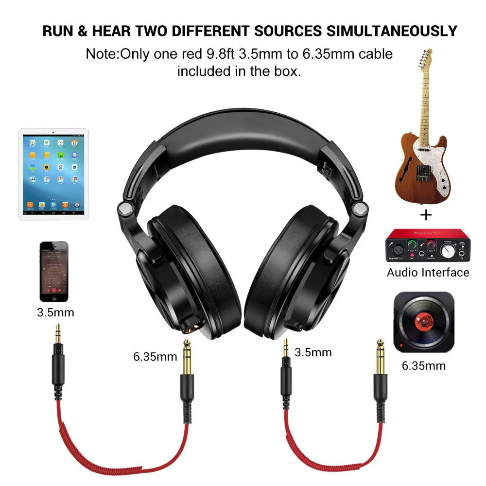 OneOdio over-ear headphones in black or red with 40 mm drivers