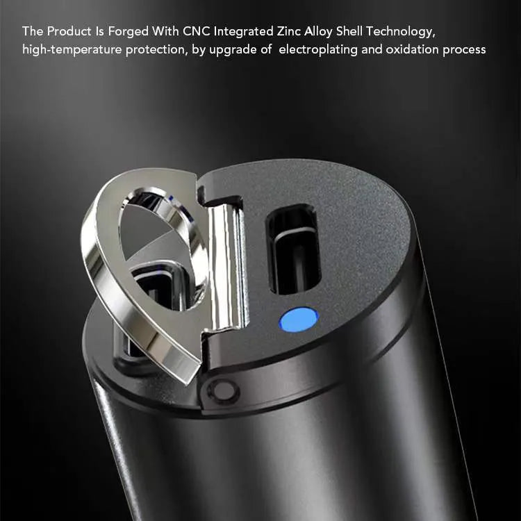 Black zinc alloy 30W USB-C car charger for cigarette lighter socket
