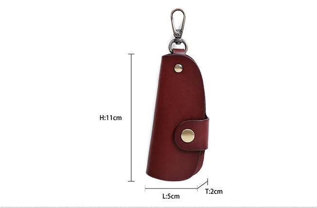 Genuine leather handmade key storage bag for car keys in black, brown, coffee, and purplish red.