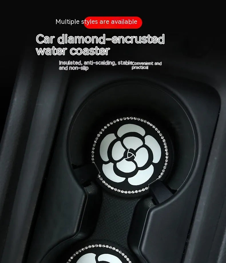 Universal car cup holder mat in PVC plastic with non-slip surface showing four pattern options