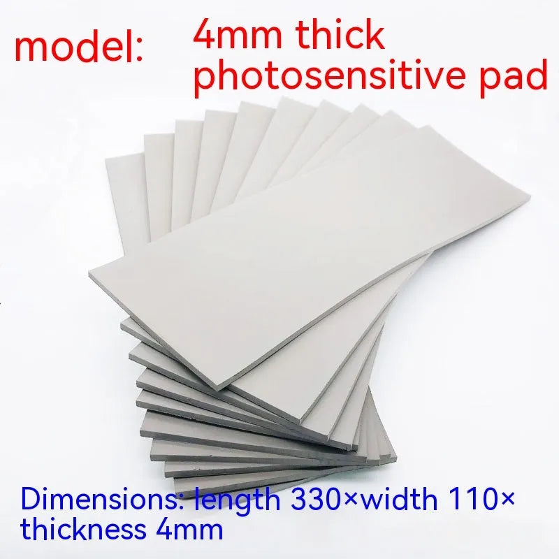 Black and grey photosensitive rubber sheet for seal making, showing 330mm by 110mm size.