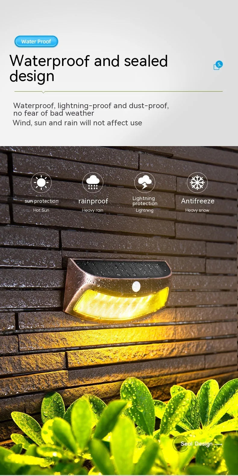 Solar outdoor wall lamp with smiling face design for garden decorative lighting