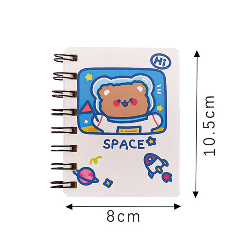 Astronaut-themed flip notebook in pocket size 10.5 by 8 cm with space cat cover design.