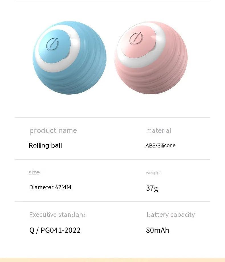 Blue rechargeable automatic rolling ball cat toy on a floor.