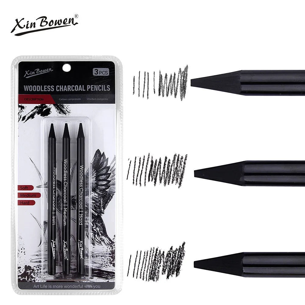 Six graphite sketching pencils in wood-free full lead design with HB 2B 4B 6B 8B EE grades