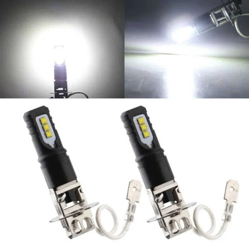 Aluminium car fog light bulb with white 6500K light for H1 and H3 vehicle sockets