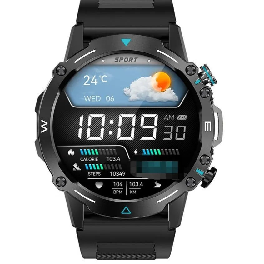 M42 smart watch in black, green, or grey with large AMOLED screen and IP68 waterproof rating.