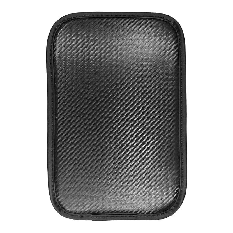 Leather car armrest box cushion mat in four colour options on a white background.