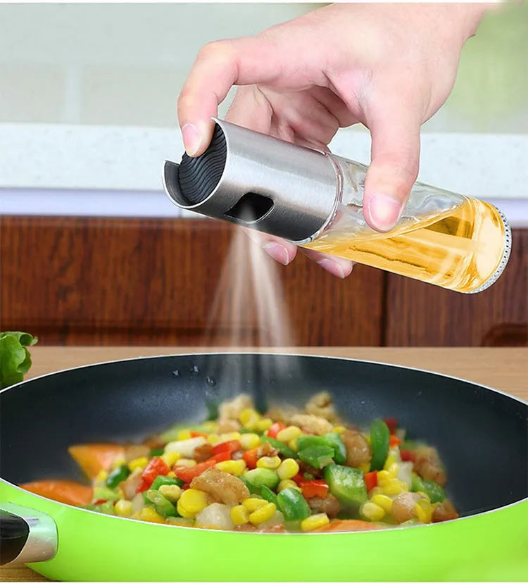 Gold ABS and glass kitchen oil vinegar spray bottle with push pump, 100ml capacity