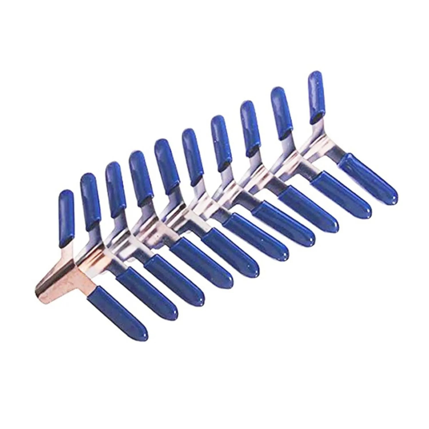 Stainless steel American-style clip locks laid out, showing the two pack options: six clips in three sizes and ten identical clips.