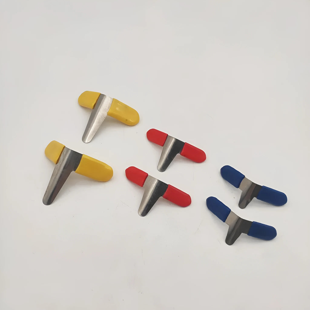 Stainless steel American-style clip locks laid out, showing the two pack options: six clips in three sizes and ten identical clips.