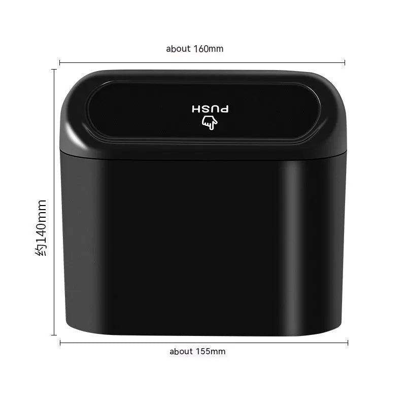 Black folding car trash can showing collapsed and expanded states for seat mounting