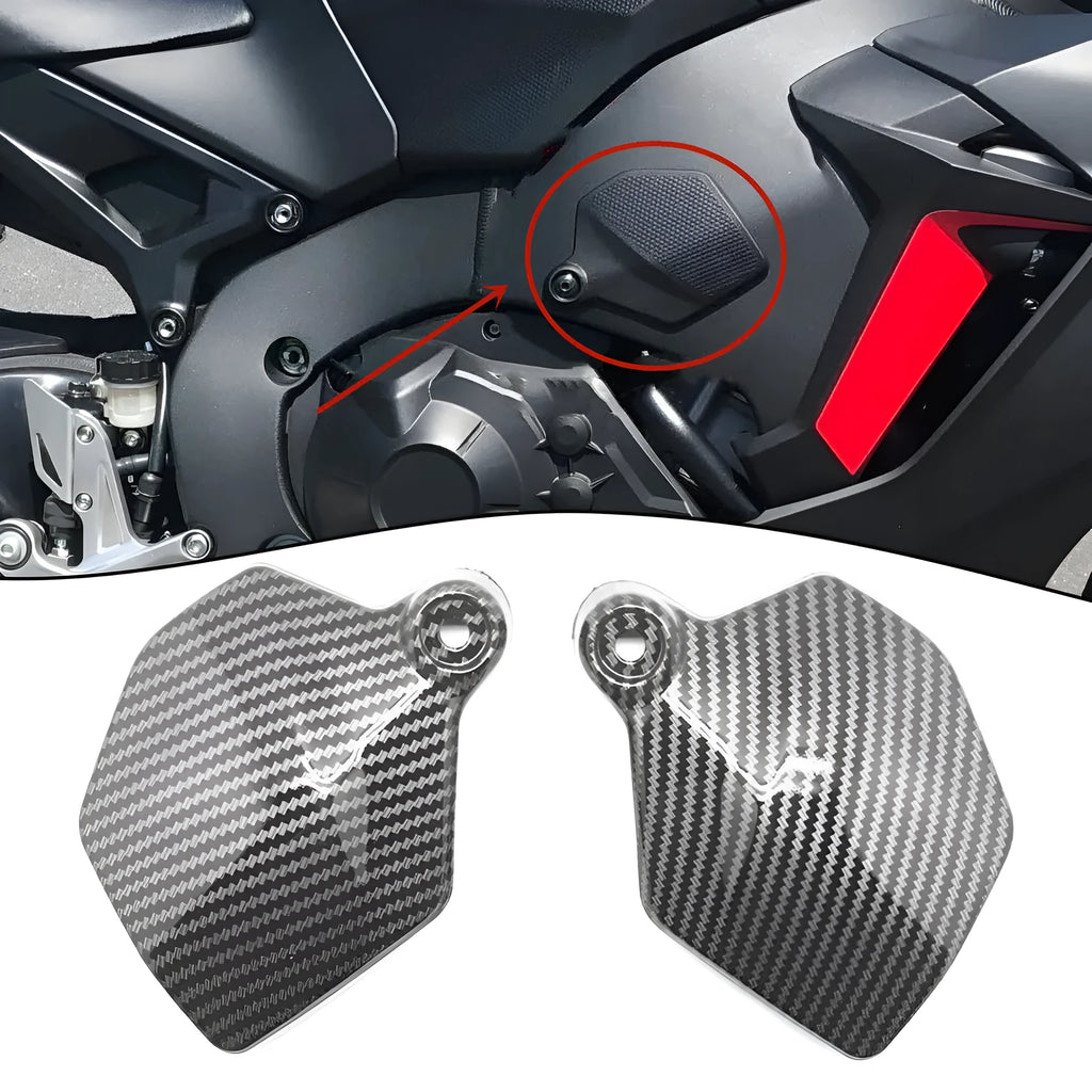 Pair of carbon fibre black ABS side upper frame covers for a Honda CBR1000RR motorcycle.