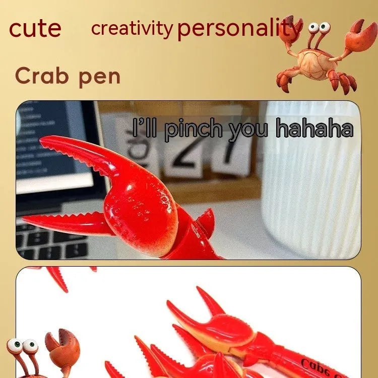 Crab-themed ballpoint pen with a pressable metal clip on a white background.