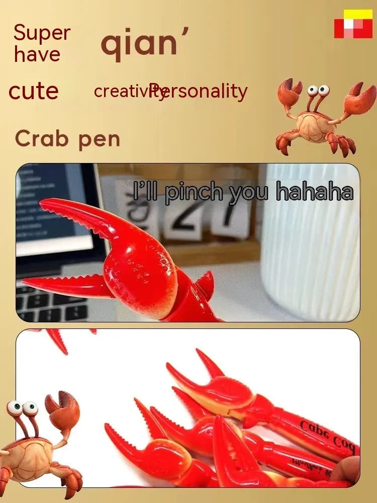 Crab-themed ballpoint pen with a pressable metal clip on a white background.