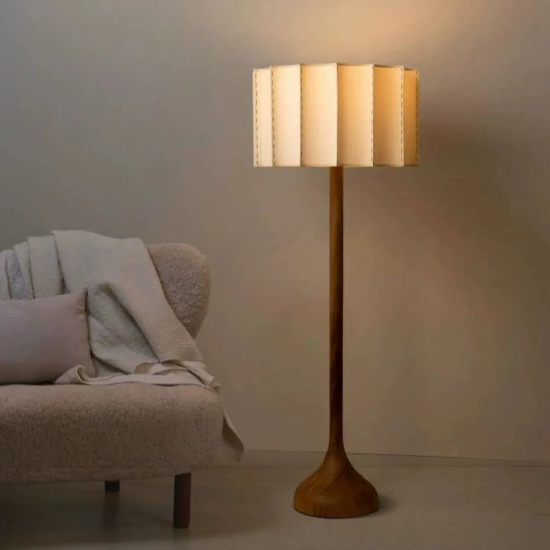 Japanese-style solid wood table lamp with three-color light source, 32x50cm, in a living room setting