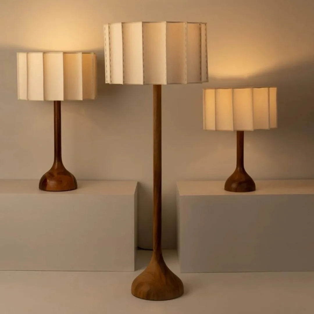 Japanese-style solid wood table lamp with three-color light source, 32x50cm, in a living room setting
