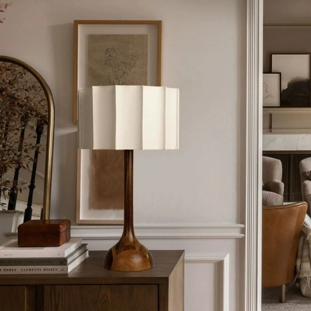 Japanese-style solid wood table lamp with three-color light source, 32x50cm, in a living room setting