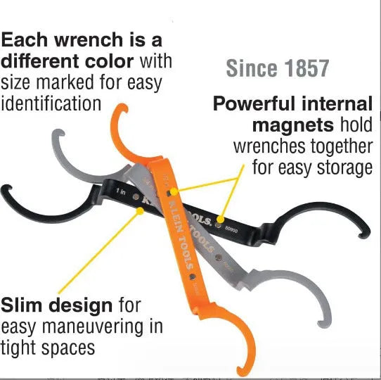 H251 magnetic crescent spanner, socket wrench, and suction wrench three-piece set in orange, grey, and black.