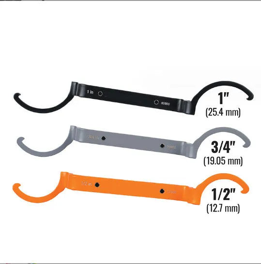 H251 magnetic crescent spanner, socket wrench, and suction wrench three-piece set in orange, grey, and black.