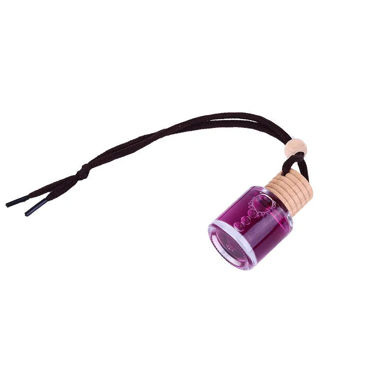 Glass bottle car air freshener hanging ornament with choice of six 55g scents.