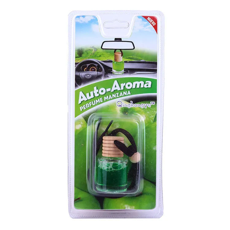 Glass bottle car air freshener hanging ornament with choice of six 55g scents.