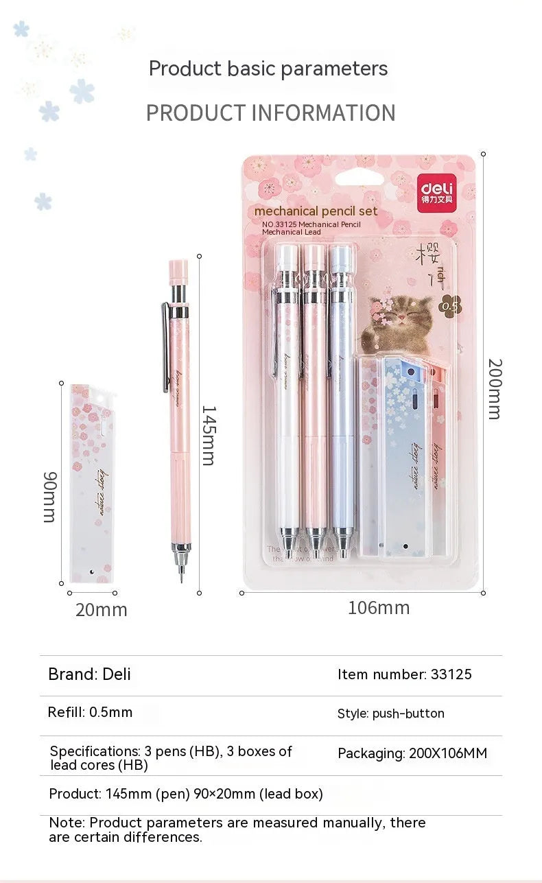 Mixed colour 0.5mm automatic pencil set with Sakura law cartoon design and HB refill boxes