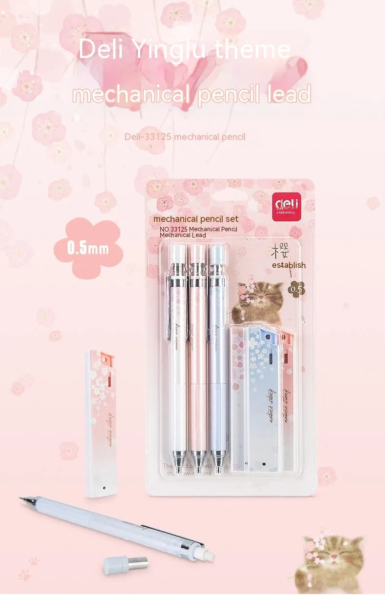 Mixed colour 0.5mm automatic pencil set with Sakura law cartoon design and HB refill boxes