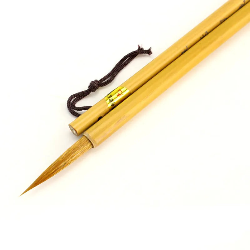 Langhao traditional Chinese calligraphy brush with wolf hair bristles and a hook line tip, shown in size S.