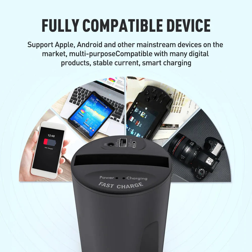 Black X9 car wireless charging cup with detachable base on a car dashboard, showing LED light and phone charging.