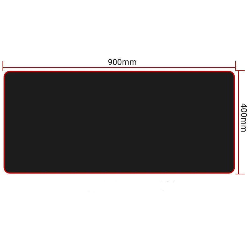 All black extra long desk pad with overlock stitching on a wooden desk with keyboard and mouse