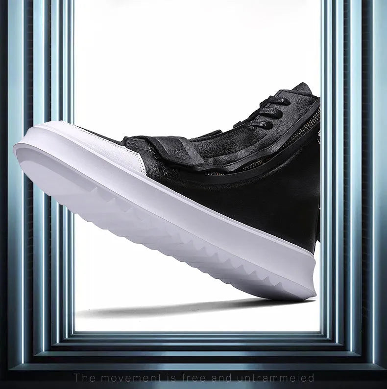Black and white men's microfiber ankle boots with high-top sneaker design for winter wear