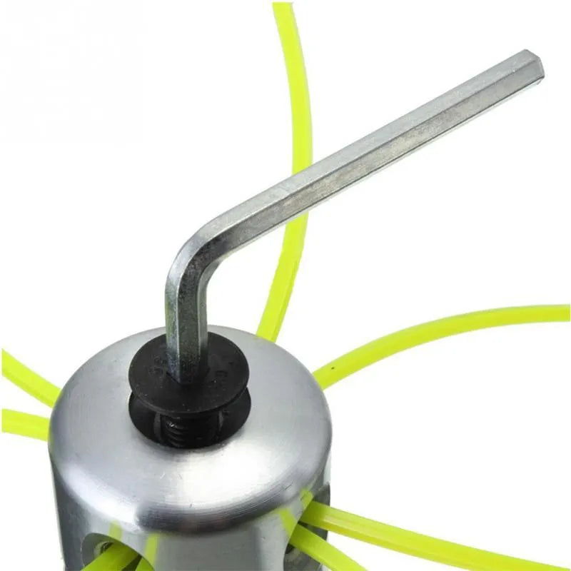 Luzhu silver aluminium lawn mower grass head with four light yellow square ropes