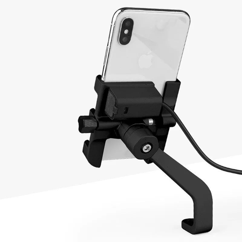 CNC aluminium alloy bicycle mobile phone holder with mechanical lock on mountain bike handlebars, black finish