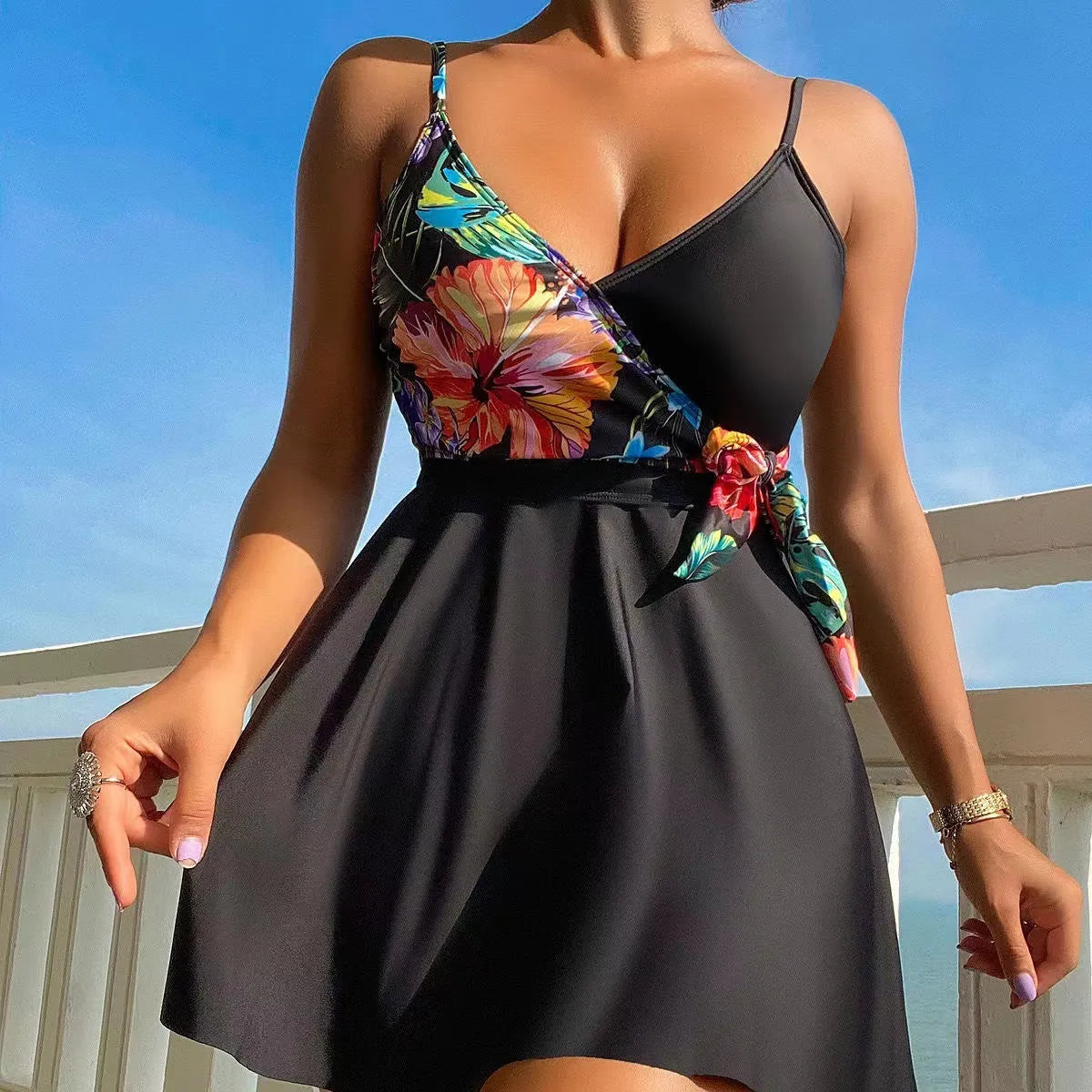 Black women's high waist bikini briefs on a plain background.