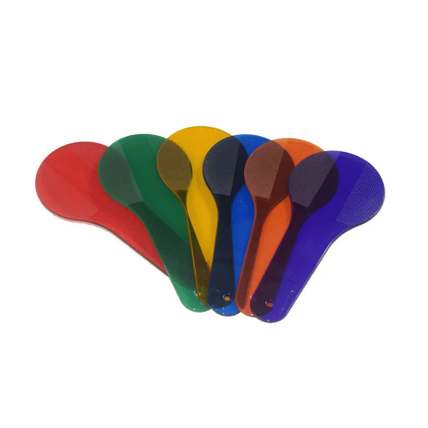 Six PVC colouring learning boards for children in red, yellow, blue, green, orange, and purple colours