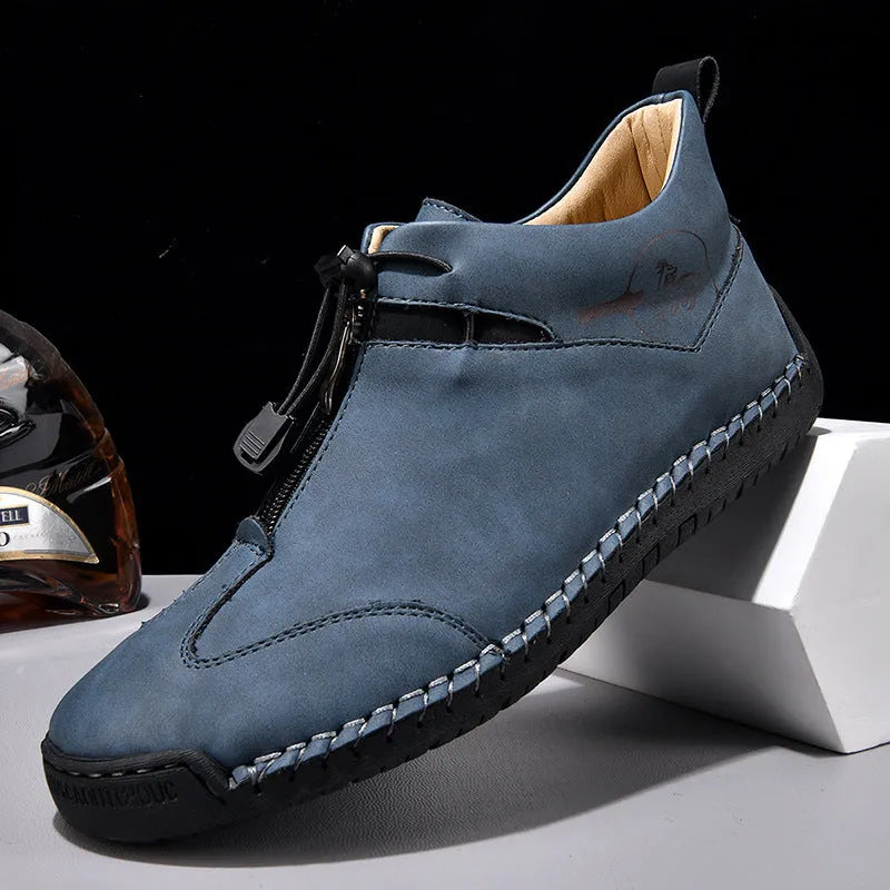Men's casual leather shoes in four colours with rubber sole and mid heel