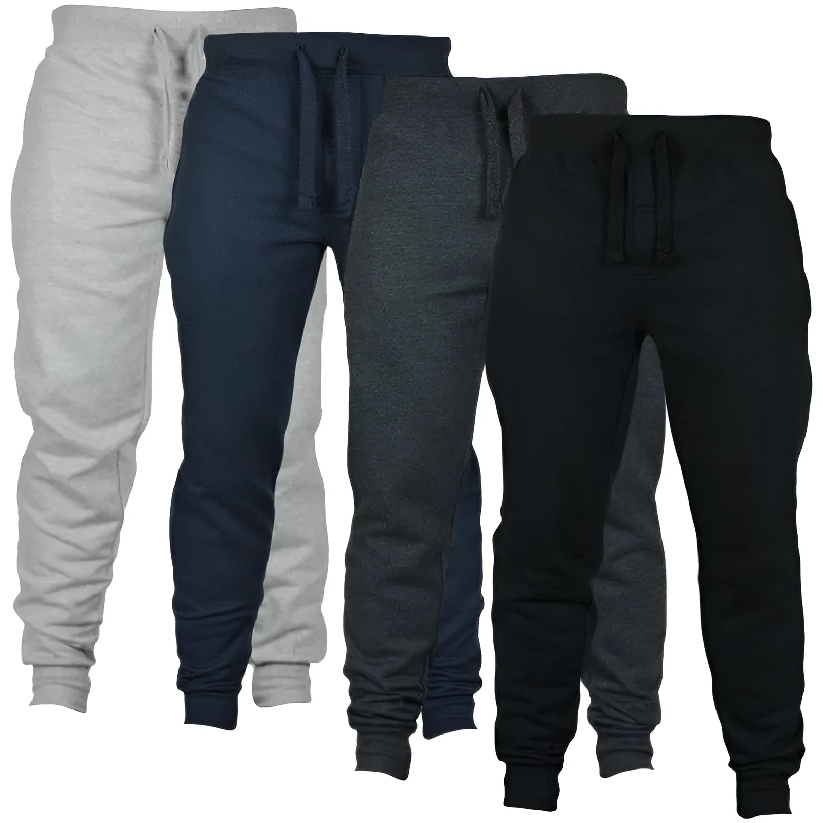 Men's solid colour cotton fleece casual pants with drawstring waistband in pencil harem style