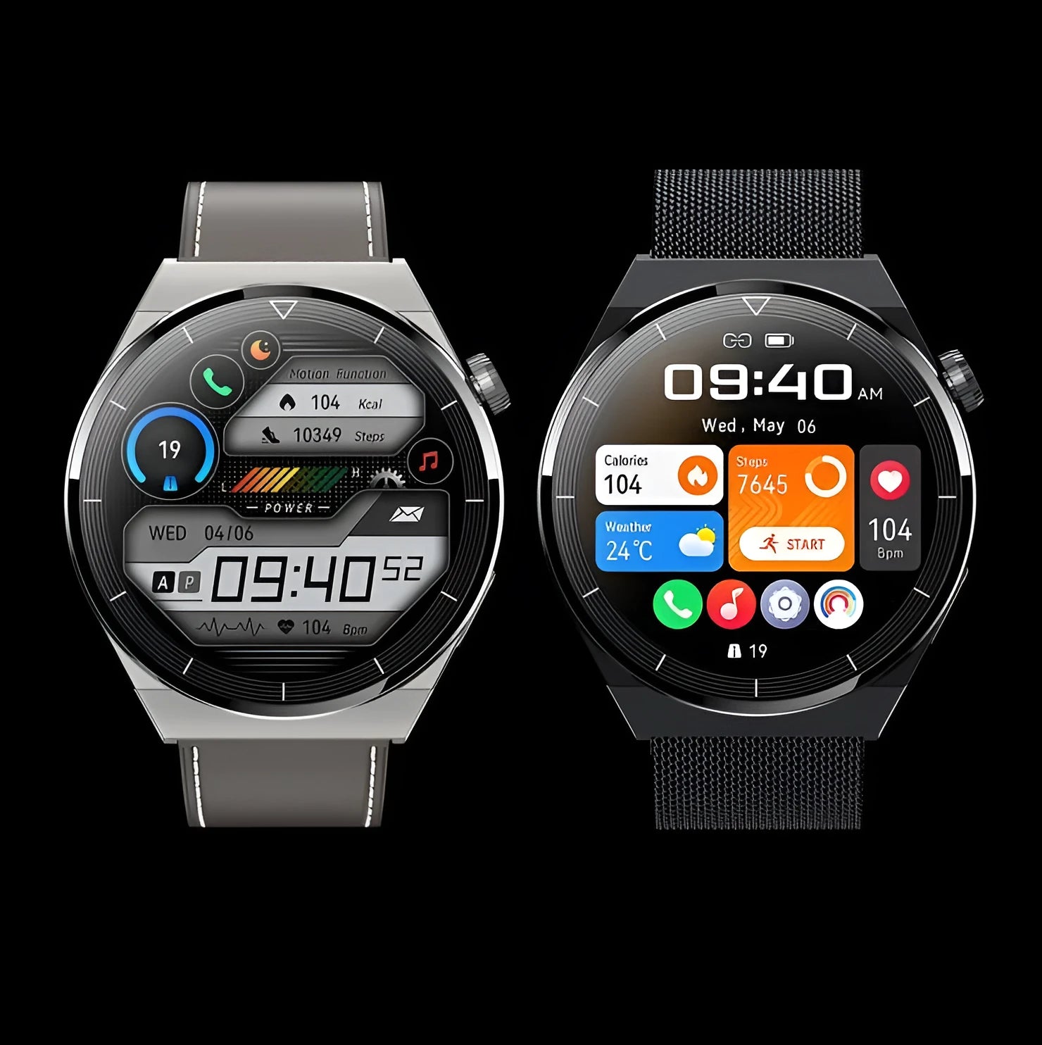 Black Bluetooth smart watch with round 1.36 inch screen and silicone strap displaying call interface